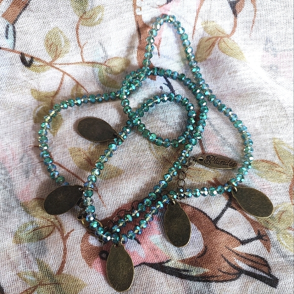 Plunder Brand Faceted Glass Green  Aurora Borealis Beads Brass Necklace - Picture 11 of 16